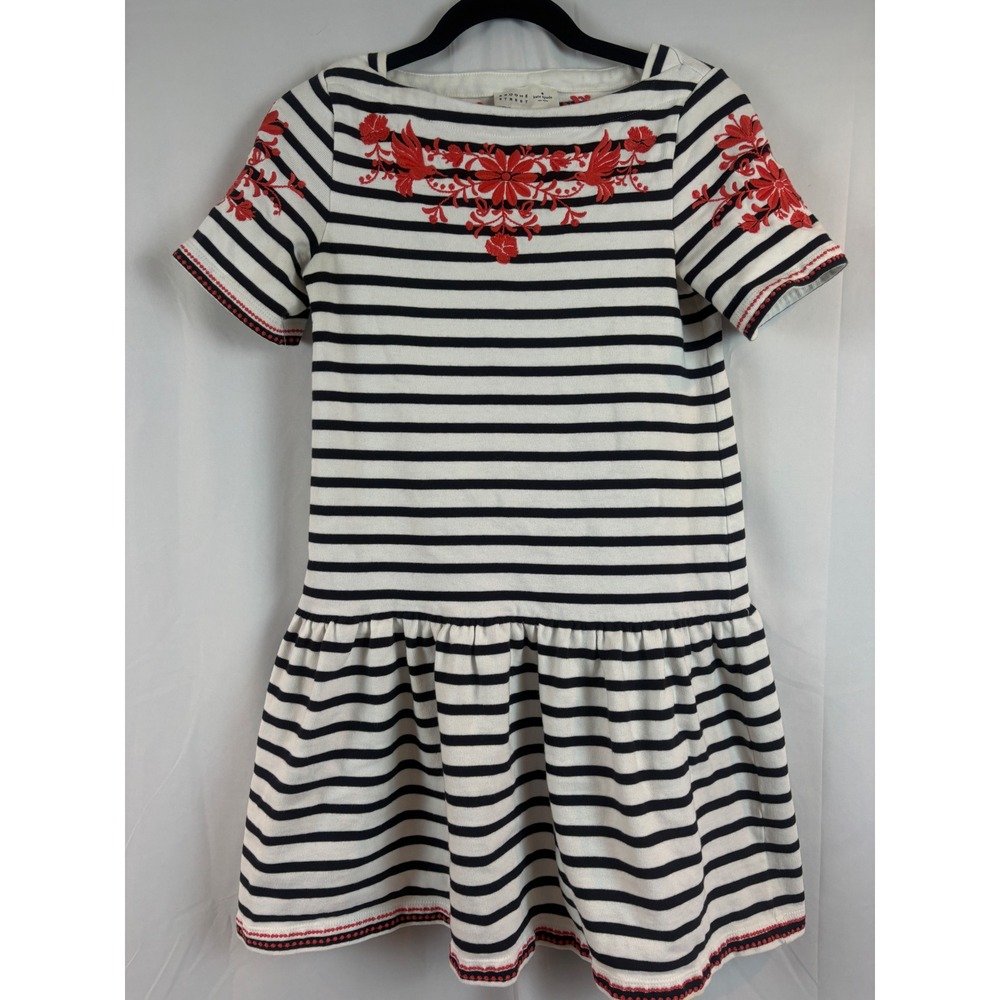 Kate Spade Broome‎ Street Nautical Striped Embroidered Drop Waist Dress XS